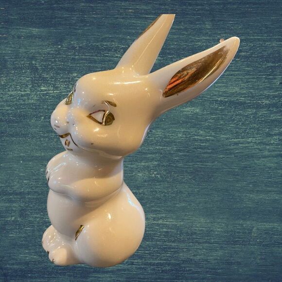 Mid century Ceramic Bunny Rabbit Cottonball Dispenser - Picture 4 of 9